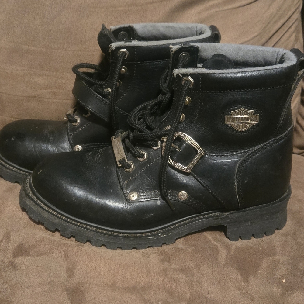 Harley-Davidson Women's Black Leather Boots with Silver Accents